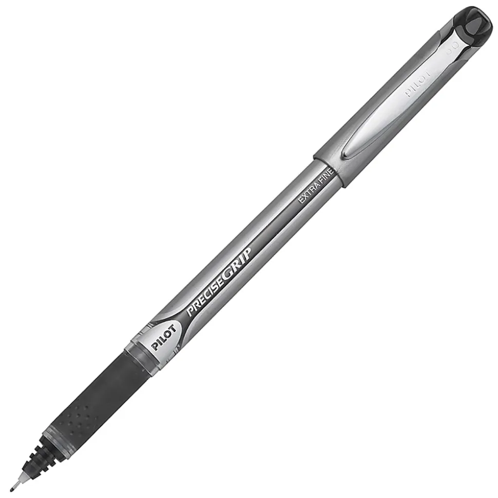 Pilot® Precise Grip™ Liquid Ink Rollerball Pens, Extra Fine Point, 0.5 mm, Black Metallic Barrel, Black Ink, Pack Of 12 Pens