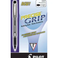 Pilot® Precise Grip™ Liquid Ink Rollerball Pens, Extra Fine Point, 0.5 mm, Black Metallic Barrel, Black Ink, Pack Of 12 Pens