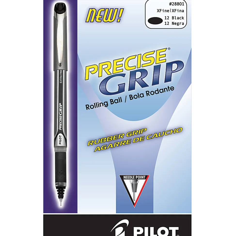 Pilot® Precise Grip™ Liquid Ink Rollerball Pens, Extra Fine Point, 0.5 mm, Black Metallic Barrel, Black Ink, Pack Of 12 Pens