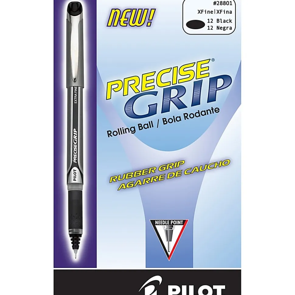 Pilot® Precise Grip™ Liquid Ink Rollerball Pens, Extra Fine Point, 0.5 mm, Black Metallic Barrel, Black Ink, Pack Of 12 Pens