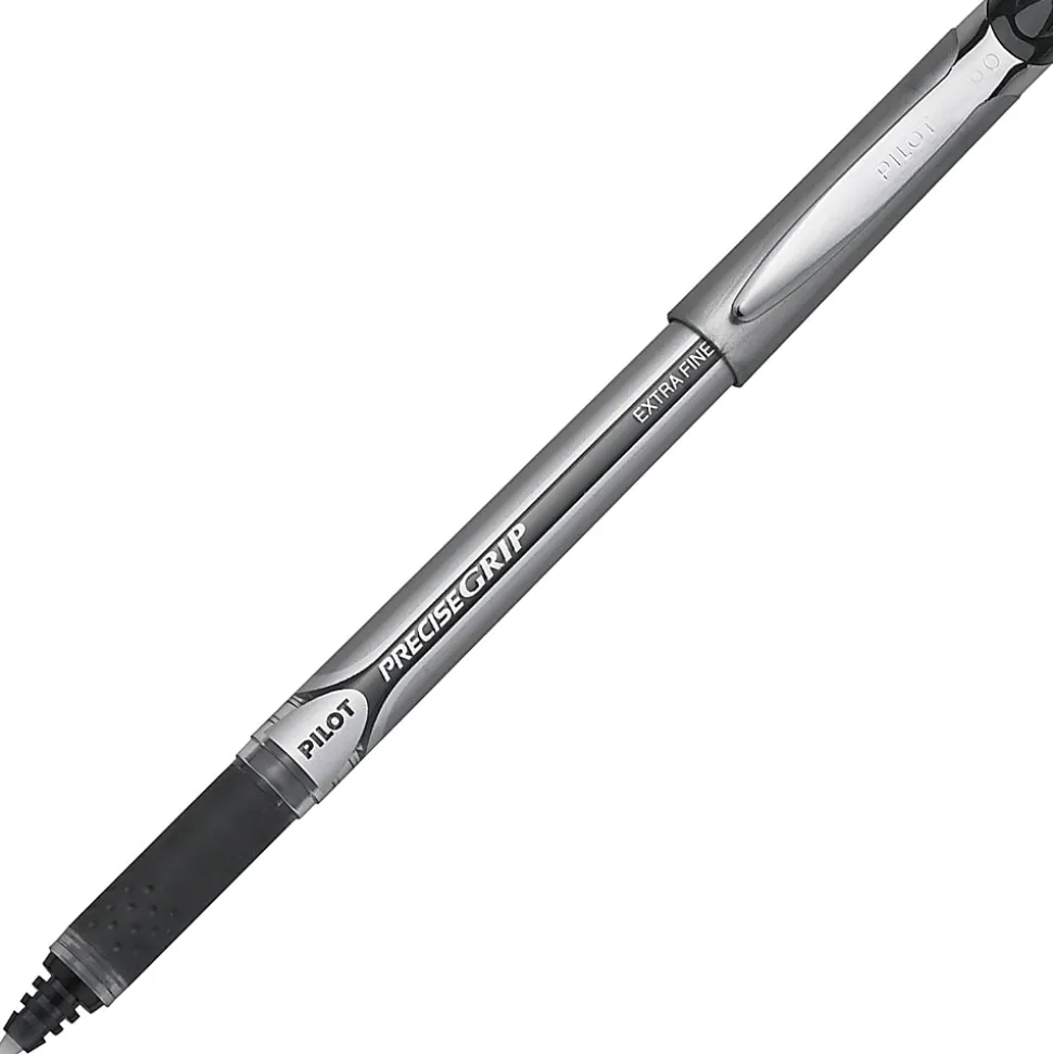 Pilot® Precise Grip™ Liquid Ink Rollerball Pens, Extra Fine Point, 0.5 mm, Black Metallic Barrel, Black Ink, Pack Of 12 Pens