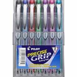 Pilot® Precise Grip™ Liquid Ink Rollerball Pens, Needle Point, 0.5 mm, Assorted Metallic Barrels, Assorted Ink Colors, Pack Of 7 Pens