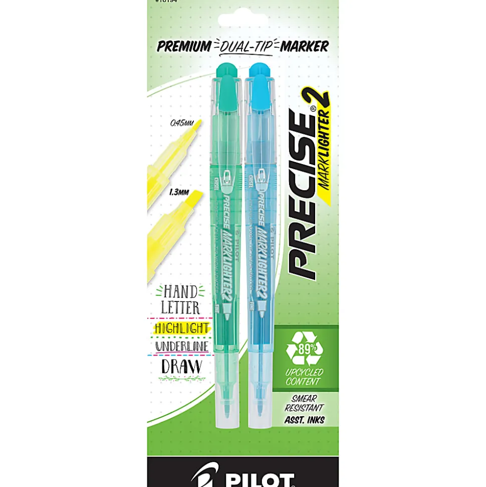 Pilot Precise Marklighter2 Dual Tip Highlighter And Creative Markers, Chisel/Extra Fine Tips, Assorted, Pack Of 2 Highlighters