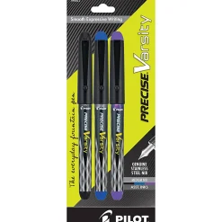 Pilot Precise Varsity Fountain Pens, Medium Nib, Black Barrel, Assorted Inks, Pack of 3 pens