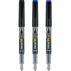 Pilot Precise Varsity Fountain Pens, Medium Nib, Black Barrel, Assorted Inks, Pack of 3 pens