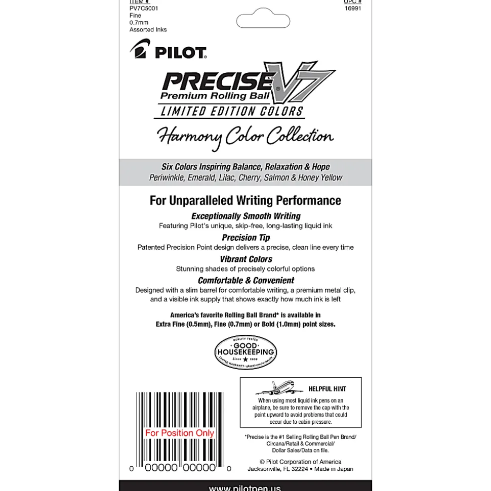 Pilot Precise V7 Harmony Rolling Ball Pens, Fine Point, 0.7mm, Assorted Barrels, Assorted Inks, Pack of 5 Pens