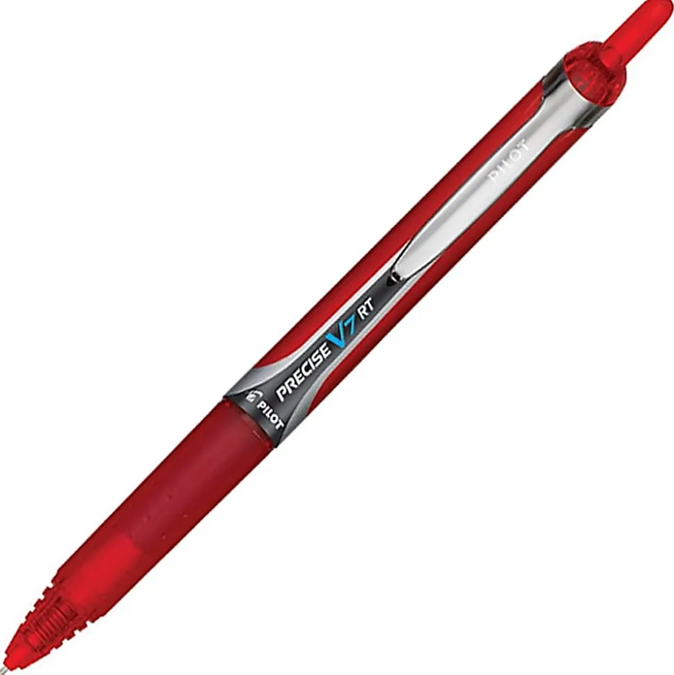 Pilot® Precise™ V7 Liquid Ink Retractable Rollerball Pens, Fine Point, 0.7 mm, Assorted Barrel Colors, Red Ink, Pack Of 12 Pens