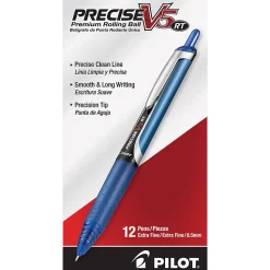 Pilot® Precise™ V5 Liquid Ink Retractable Rollerball Pens, Extra Fine Point, 0.5 mm, Blue Barrels, Blue Ink, Pack Of 12