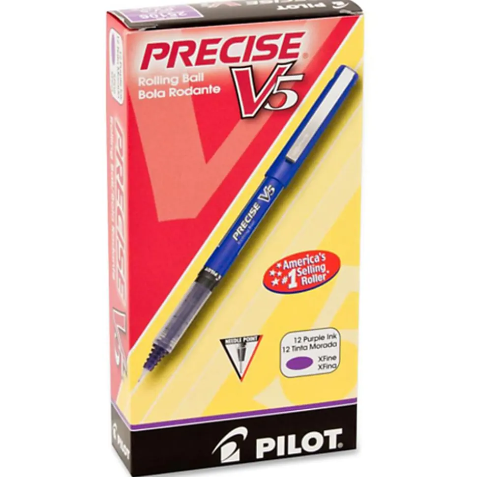 Pilot® Precise™ V5 Liquid Ink Rollerball Pens, 0.5 mm, Extra Fine Point, Purple Barrel, Purple Ink, Pack Of 12 Pens