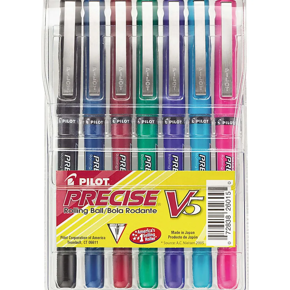 Pilot® Precise™ V5 Liquid Ink Rollerball Pens, Extra Fine Point, 0.5 mm, Assorted Barrels, Assorted Ink Colors, Pack Of 7