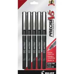 Pilot® Precise™ V5 Liquid Ink Rollerball Pens, Extra Fine Point, 0.5 mm, Black Barrel, Black Ink, Pack Of 5
