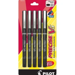 Pilot® Precise™ V5 Liquid Ink Rollerball Pens, Extra Fine Point, 0.5 mm, Black Barrel, Black Ink, Pack Of 5
