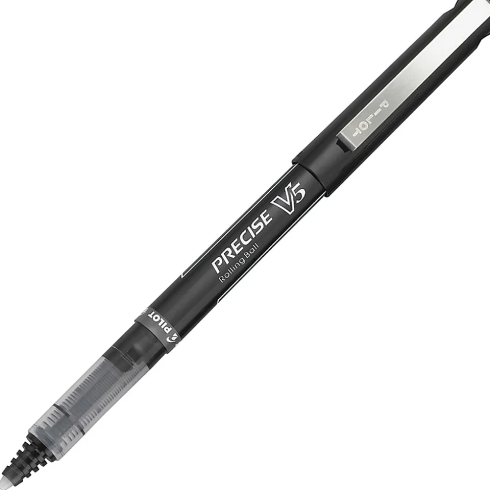 Pilot® Precise™ V5 Liquid Ink Rollerball Pens, Extra Fine Point, 0.5 mm, Black Barrel, Black Ink, Pack Of 5