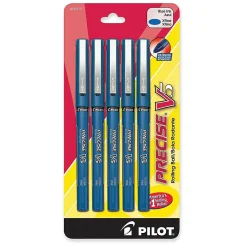 Pilot® Precise™ V5 Liquid Ink Rollerball Pens, Extra Fine Point, 0.5 mm, Blue Barrel, Blue Ink, Pack Of 5 Pens