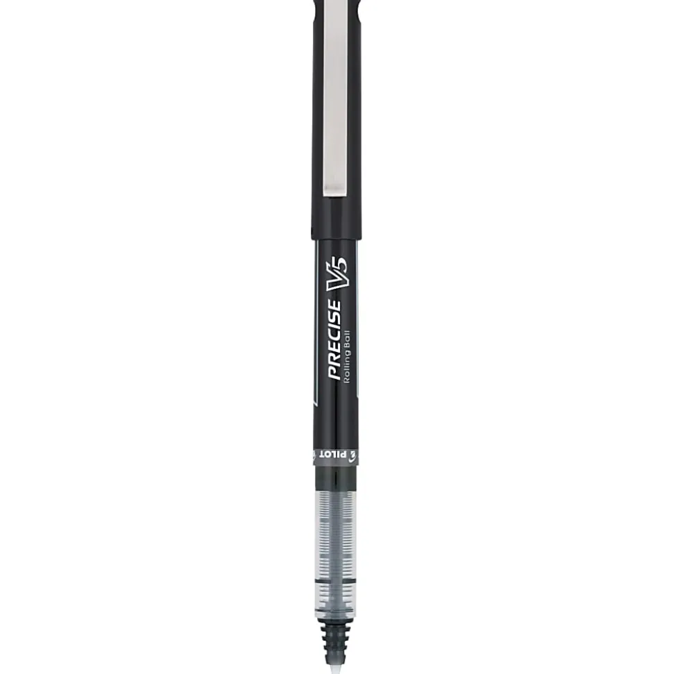 Pilot® Precise™ V5 Liquid Ink Rollerball Pens, Extra Fine Point, 0.5 mm, Black Barrel, Black Ink, Pack Of 12