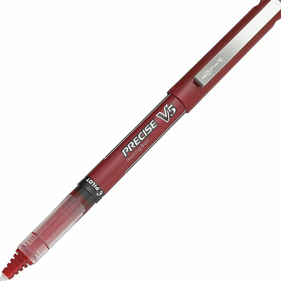 Pilot® Precise™ V5 Liquid Ink Rollerball Pens, Extra Fine Point, 0.5 mm, Red Barrel, Red Ink, Pack Of 12