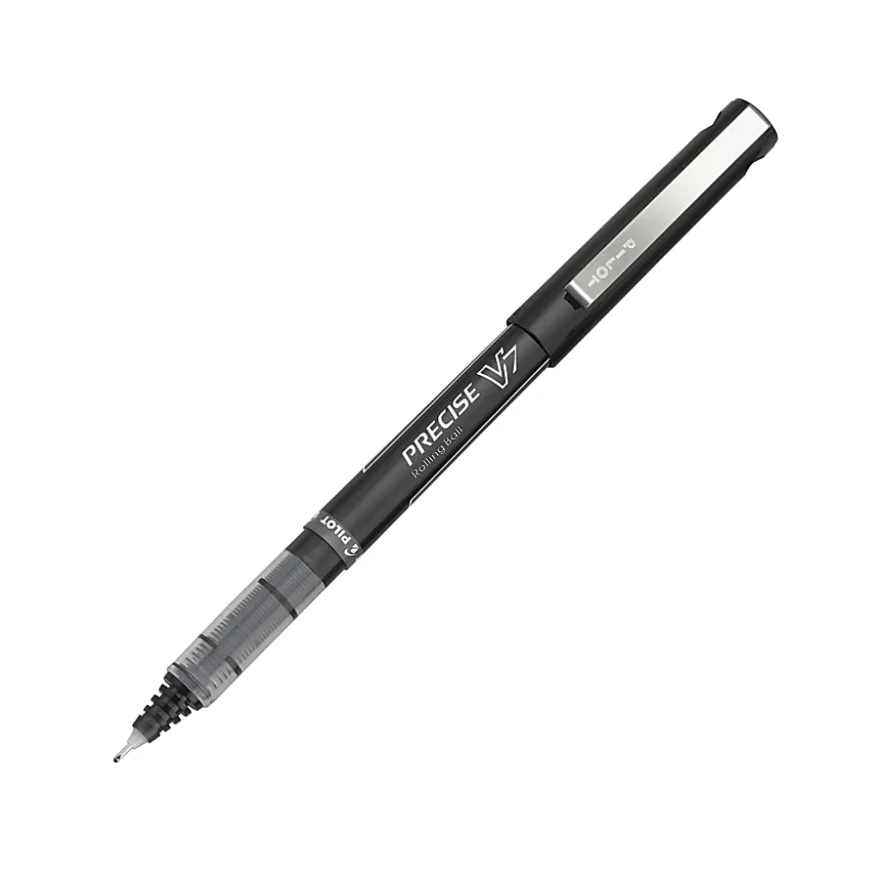 Pilot® Precise™ V7 Liquid Ink Rollerball Pens, Fine Point, 0.7 mm, Black Barrel, Black Ink, Pack Of 12