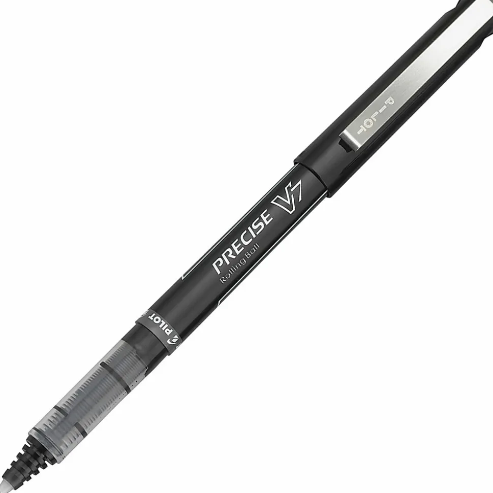 Pilot® Precise™ V7 Liquid Ink Rollerball Pens, Fine Point, 0.7 mm, Black Barrel, Black Ink, Pack Of 12