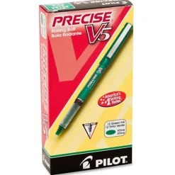Pilot® Precise V5 Rollerball Pens, Extra-Fine Point, Green Ink, Pack Of 12 Pens