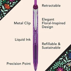 Pilot Precise V5 RT Floral Rollerball Pen, Extra Fine Point, 0.5mm, Purple Barrel, Purple Ink, Single Pen