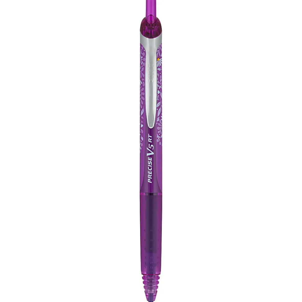 Pilot Precise V5 RT Floral Rollerball Pen, Extra Fine Point, 0.5mm, Purple Barrel, Purple Ink, Single Pen