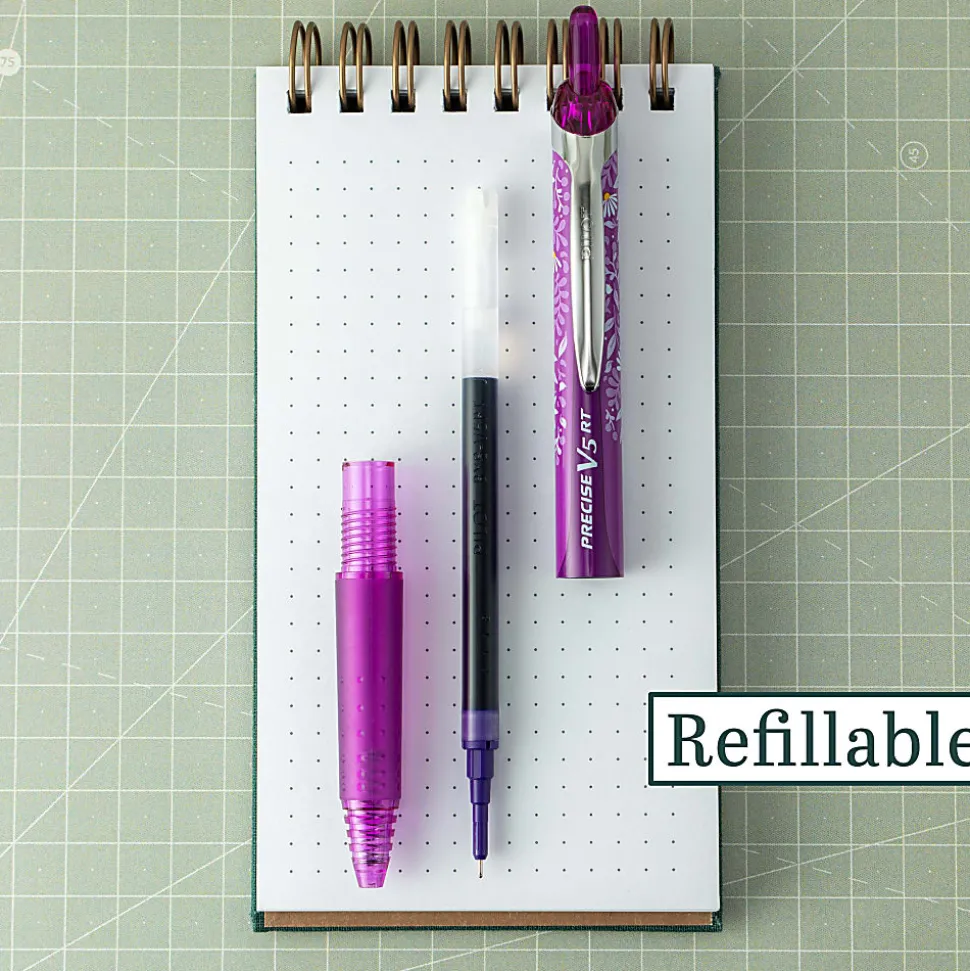 Pilot Precise V5 RT Floral Rollerball Pen, Extra Fine Point, 0.5mm, Purple Barrel, Purple Ink, Single Pen