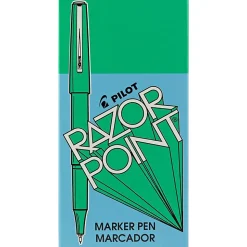 Pilot® Razor Point Pens, Extra-Fine Point, 0.3 mm, Green Barrel, Green Ink, Pack Of 12 Pens