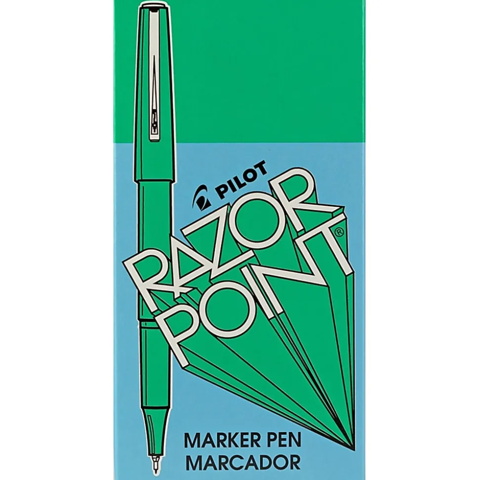 Pilot® Razor Point Pens, Extra-Fine Point, 0.3 mm, Green Barrel, Green Ink, Pack Of 12 Pens