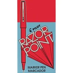 Pilot® Razor Point Pens, Extra-Fine Point, 0.3 mm, Red Barrel, Red Ink, Pack Of 12 Pens
