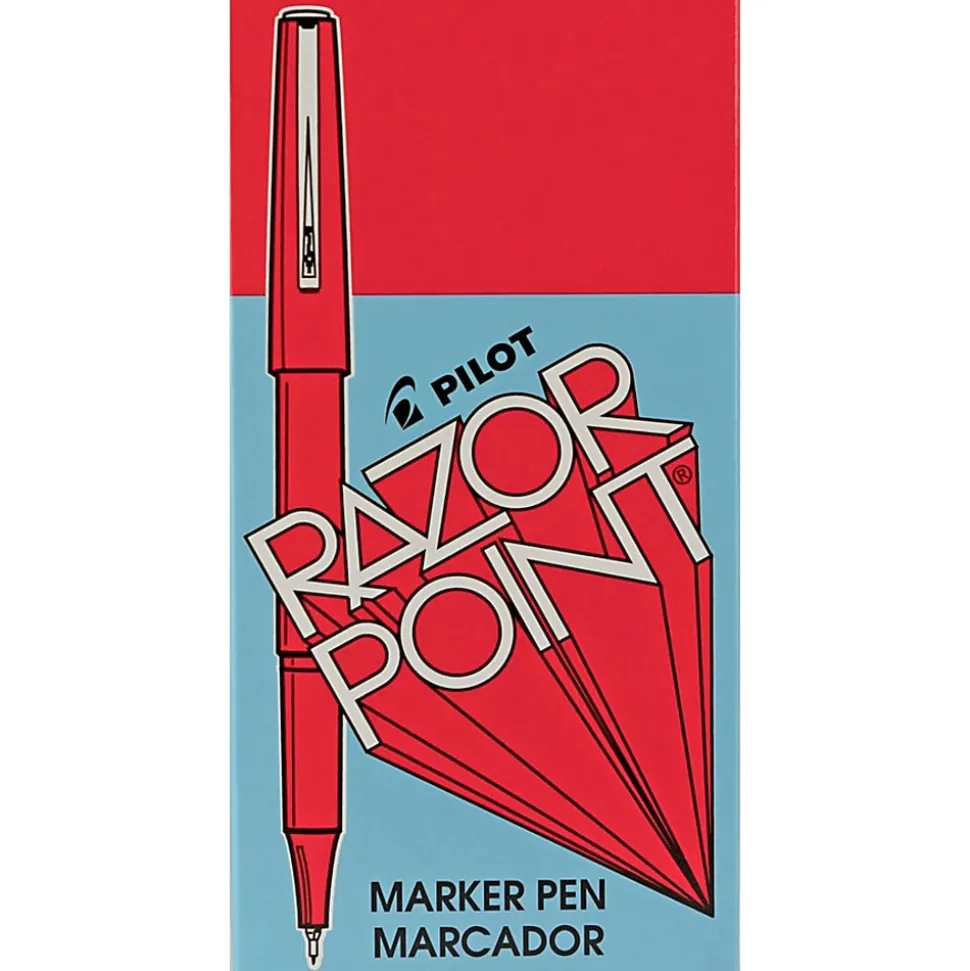 Pilot® Razor Point Pens, Extra-Fine Point, 0.3 mm, Red Barrel, Red Ink, Pack Of 12 Pens