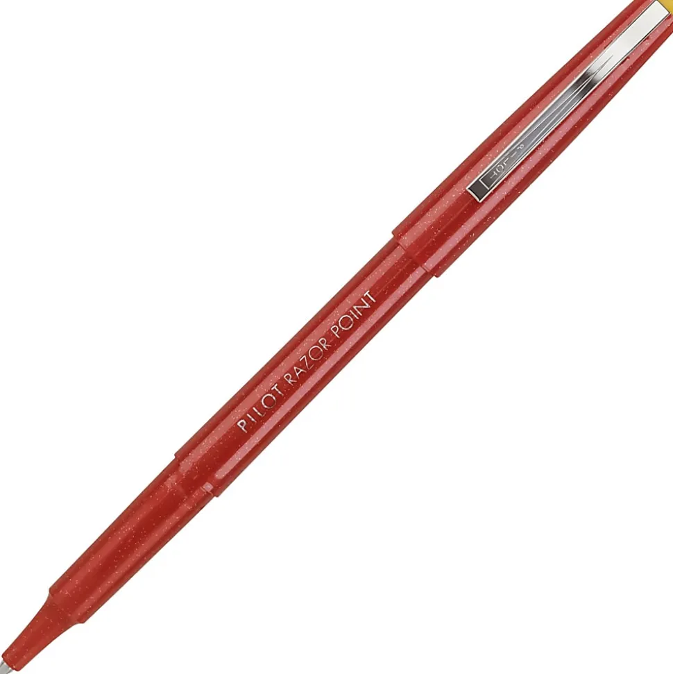 Pilot® Razor Point Pens, Extra-Fine Point, 0.3 mm, Red Barrel, Red Ink, Pack Of 12 Pens