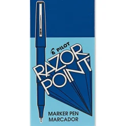 Pilot® Razor Point Pens, Extra-Fine Point, 0.3 mm, Blue Barrel, Blue Ink, Pack Of 12 Pens