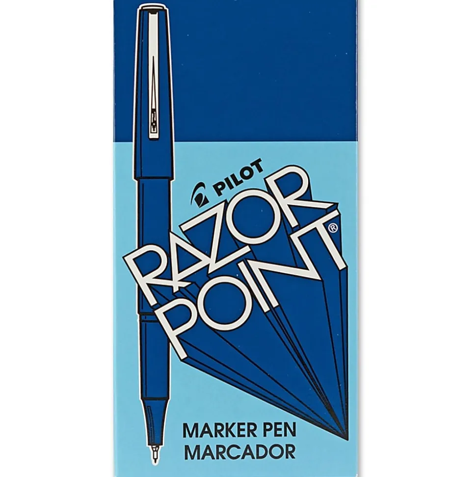 Pilot® Razor Point Pens, Extra-Fine Point, 0.3 mm, Blue Barrel, Blue Ink, Pack Of 12 Pens