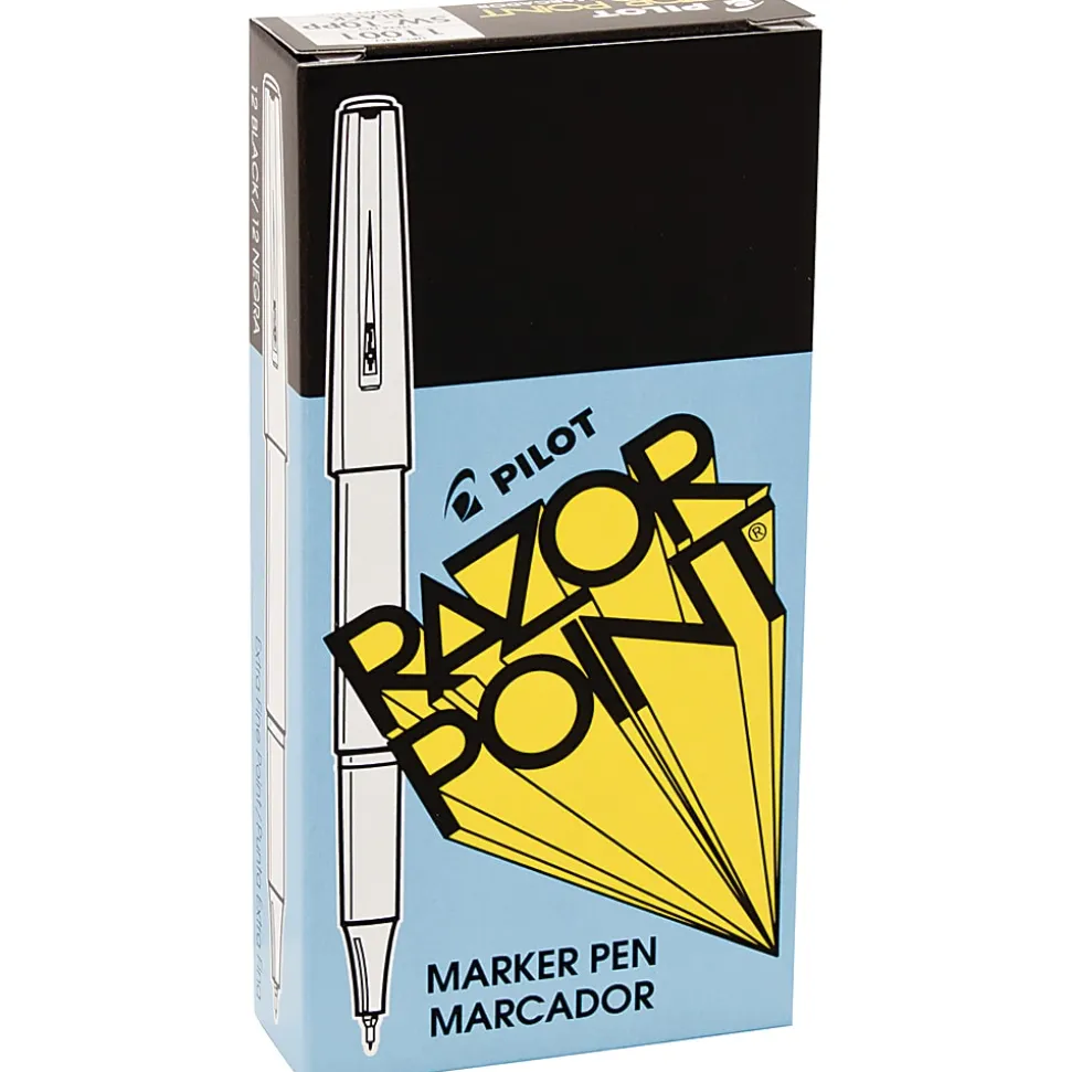 Pilot® Razor Point Pens, Extra-Fine Point, 0.3 mm, Black Barrel, Black Ink, Pack Of 12 Pens