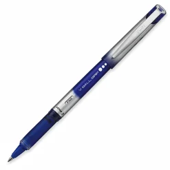 Pilot® V-Ball Grip™ Liquid Ink Rollerball Pens, Fine Point, 0.7 mm, Metallic Silver Gray Barrel, Blue Ink, Pack Of 12 Pens