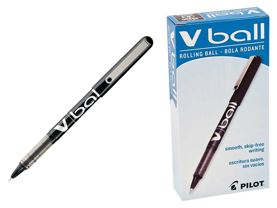 Pilot® V-Ball™ Liquid Ink Rollerball Pens, Extra Fine Point, 0.5 mm, Black Barrel, Black Ink, Pack Of 12 Pens