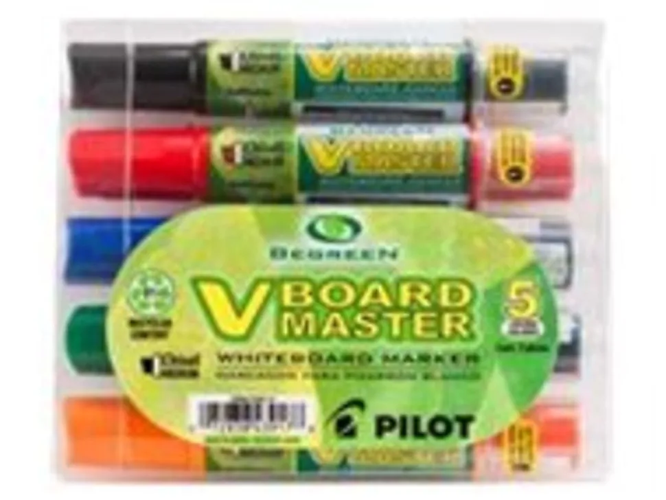 Pilot VBoard Master BeGreen Dry-Erase Markers, Chisel Point, 93% Recycled, Assorted inks, Pack of 5 Markers