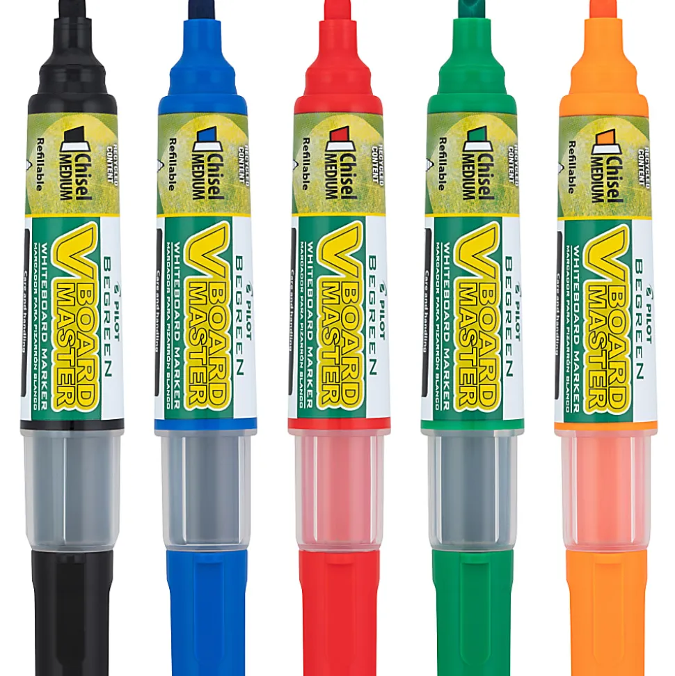 Pilot VBoard Master BeGreen Dry-Erase Markers, Chisel Point, 93% Recycled, Assorted inks, Pack of 5 Markers