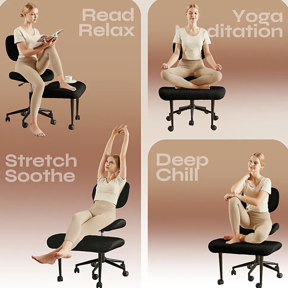 PINMOCO Ergonomic Fabric Office Chair For Cross-Legged Sitting, Black, H200470DBLTD