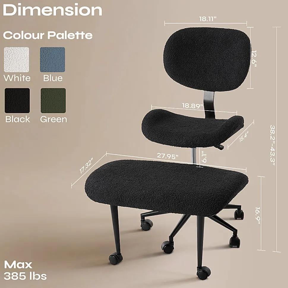 PINMOCO Ergonomic Fabric Office Chair For Cross-Legged Sitting, Black, H200470DBLTD