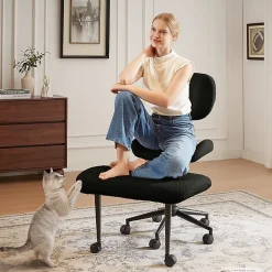PINMOCO Ergonomic Fabric Office Chair For Cross-Legged Sitting, Black, H200470DBLTD