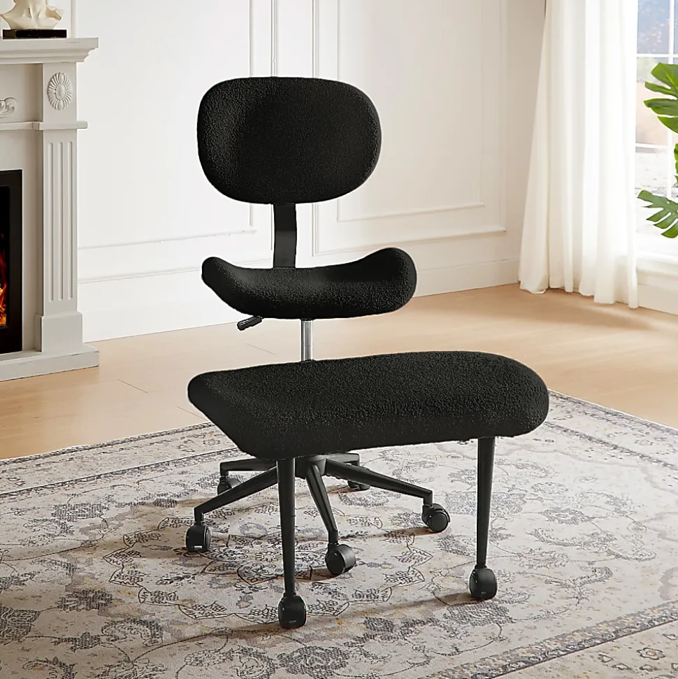 PINMOCO Ergonomic Fabric Office Chair For Cross-Legged Sitting, Black, H200470DBLTD