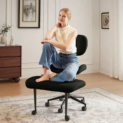 PINMOCO Ergonomic Fabric Office Chair For Cross-Legged Sitting, Black, H200470DBLTD