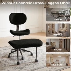 PINMOCO Ergonomic Fabric Office Chair For Cross-Legged Sitting, Black, H200470DBLTD