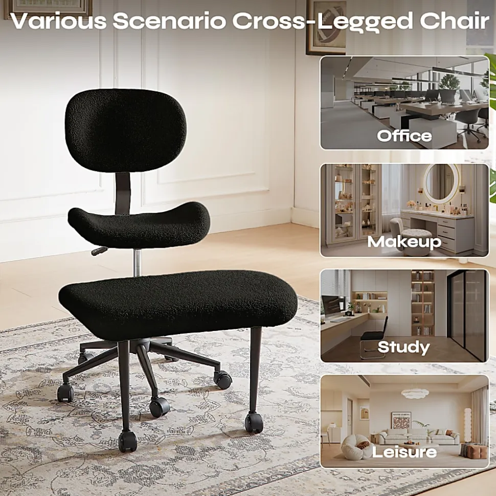 PINMOCO Ergonomic Fabric Office Chair For Cross-Legged Sitting, Black, H200470DBLTD
