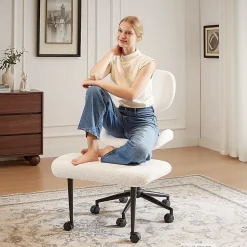 PINMOCO Ergonomic Fabric Office Chair For Cross-Legged Sitting, Off-White, H200470DOWTD