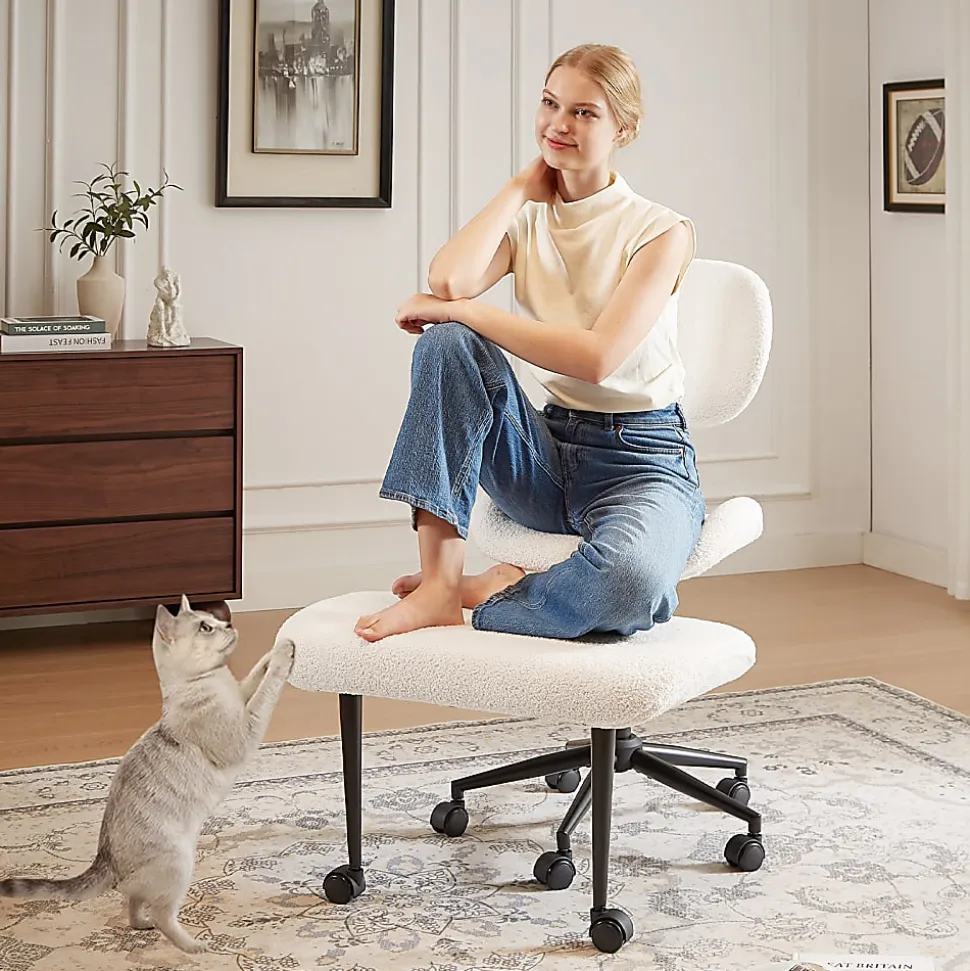 PINMOCO Ergonomic Fabric Office Chair For Cross-Legged Sitting, Off-White, H200470DOWTD