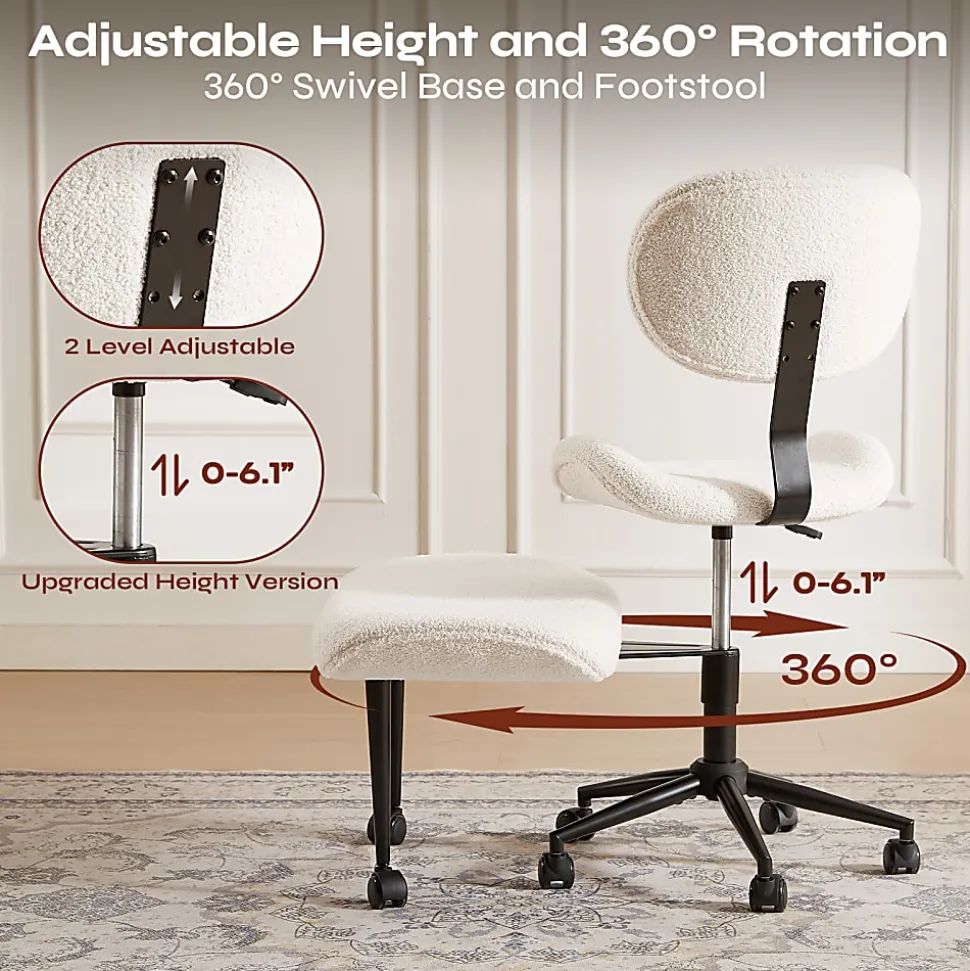 PINMOCO Ergonomic Fabric Office Chair For Cross-Legged Sitting, Off-White, H200470DOWTD