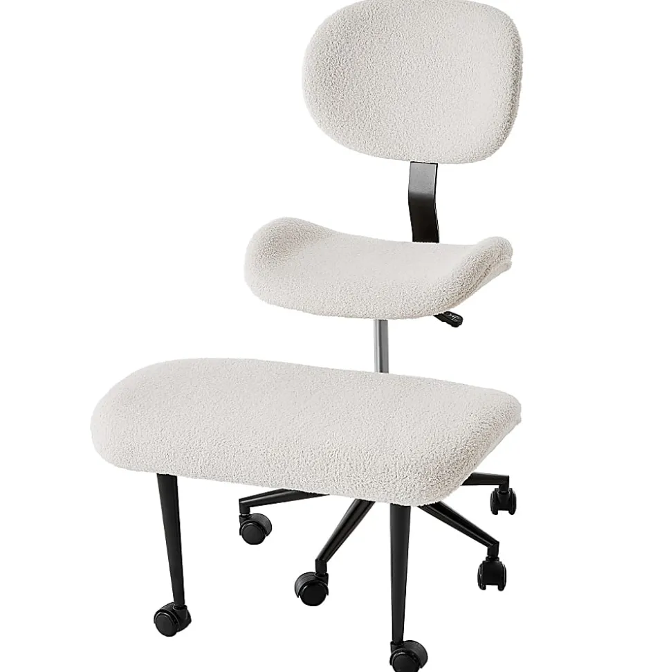 PINMOCO Ergonomic Fabric Office Chair For Cross-Legged Sitting, Off-White, H200470DOWTD