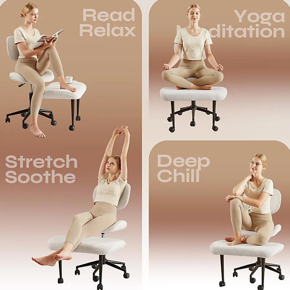 PINMOCO Ergonomic Fabric Office Chair For Cross-Legged Sitting, Off-White, H200470DOWTD